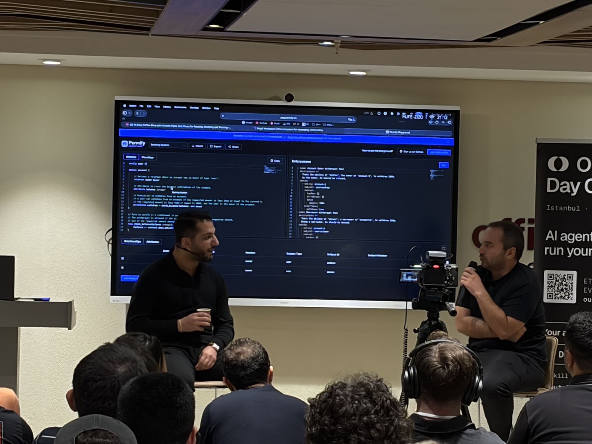 A live product demo on the big screen
