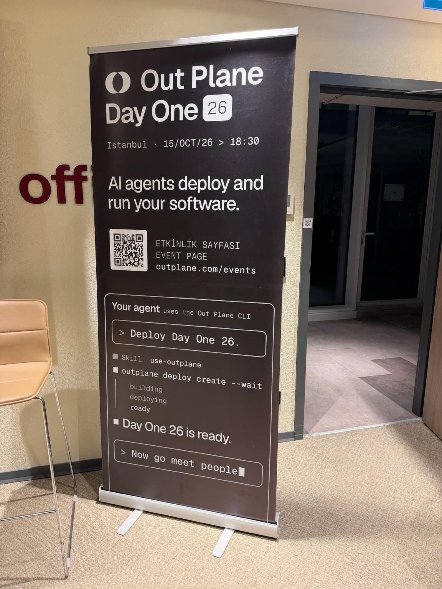 The Day One roll-up banner by the entrance